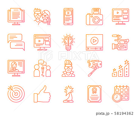 Blogging Online simple color line icons vector set 58194362