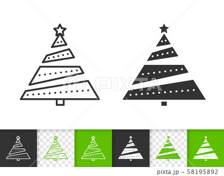 Christmas Tree simple fir black line vector icon 58195892