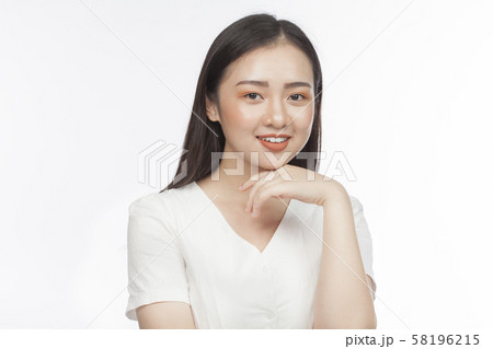 Asian Beauty young woman with clean skin on white Asian Beauty young woman with clean skin on white 58196215