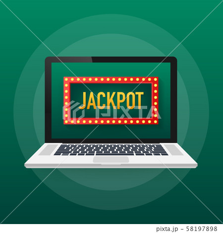 Shining retro sign Jackpot banner on laptop. 58197898