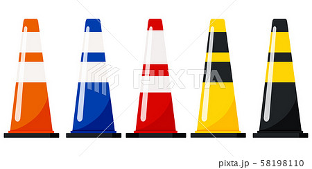 Traffic cones set with reflective stripes stickers vector flat design illustration isolated on white 58198110