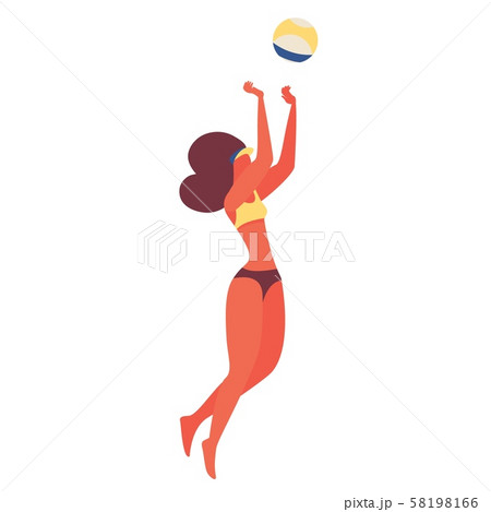 Young woman playing beach volleyball with ball. 58198166