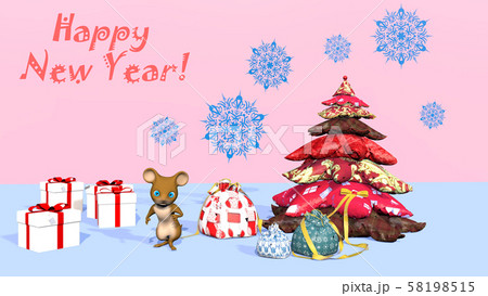 Beautiful Christmas tree and a cute little mouse. 58198515