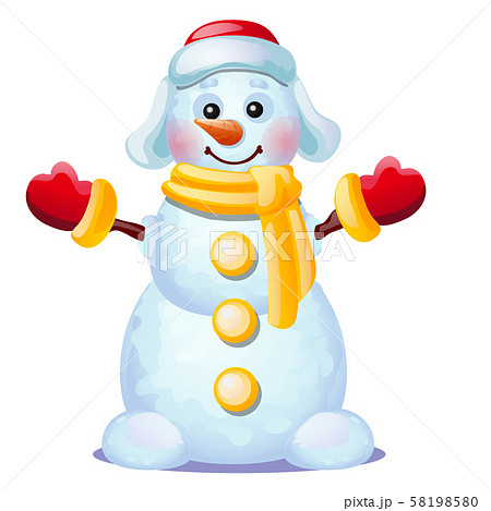 Cute snowman smiles isolated on a white background. Sketch of Christmas festive poster, party 58198580