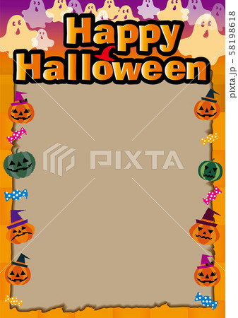 ハロウィン用バナー 広告テンプレート ハッピーハロウィン英字ロゴ ジャック オー ランタンイラストのイラスト素材