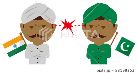 政治的対立 紛争 イメージ人物イラスト 上半身男性 インド Vs パキスタンのイラスト素材