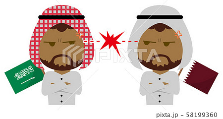 政治的対立・紛争 イメージ人物イラスト(上半身男性) / サウジアラビア vs カタール