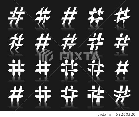 Hashtag white silhouette icons message vector set Hashtag white silhouette icons message vector set 58200320