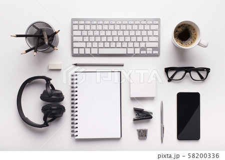 School stationery in black and white style with cellphone 58200336