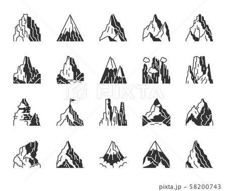 Mountain climbing black silhouette icon vector set 58200743