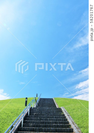 夏の青空と丘の公園 58201767