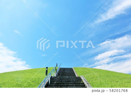 夏の青空と丘の公園 58201768