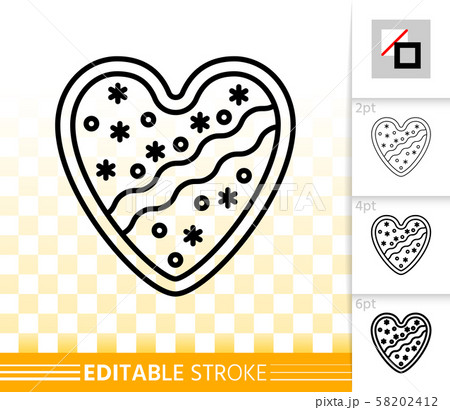 Gingerbread cookie heart black line vector icon 58202412