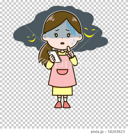 Illustration of a woman who is afraid of smartphone abuse 58203623