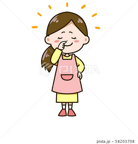 得意気に鼻をかく女性　ポーズ　イラスト 58203708