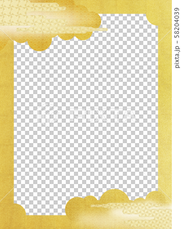 背景日式日本風格日式日本紙金葉雲藍色波浪框架 58204039