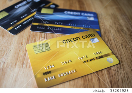 Three credit cards mockup on table Three credit cards mockup on table 58205923
