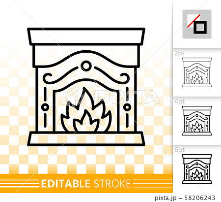 Fireplace simple black line burn fire vector icon 58206243