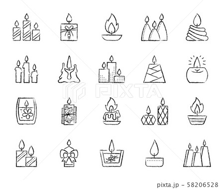 Candle Flame charcoal draw line icons vector set 58206528