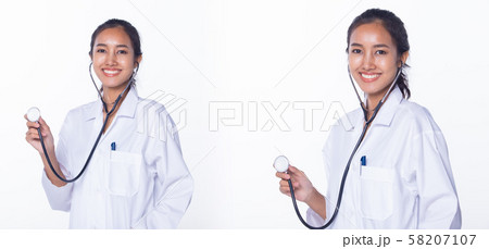 Doctor Nurse woman in labcoat uniform stethoscope 58207107