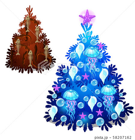Set of Christmas trees in a marine style isolated on a white background. Sketch of festive poster 58207162