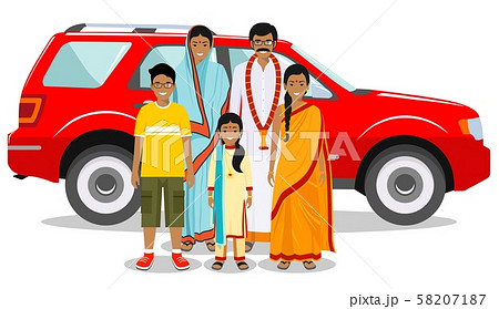 Family and social concept. Indian person generations at different ages. Set of people in traditional 58207187