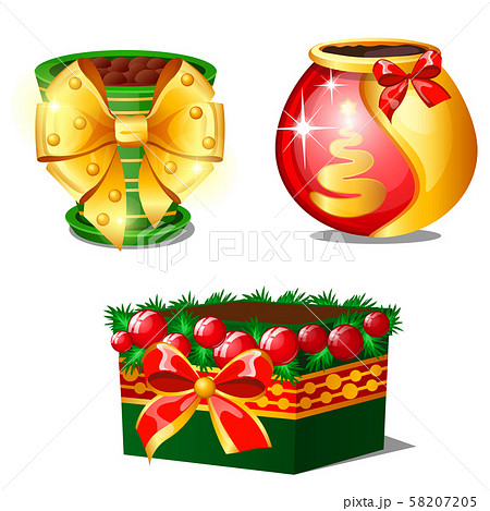 A set of flower pots isolated on a white background. Idea of handmade gift. Sketch of Christmas 58207205