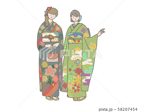 着物を着た女の子たちのイラスト素材