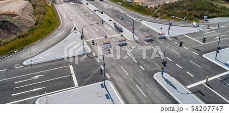 Aerial photograph of road cross under construction. building new streeet area connection Viewpoint 58207747