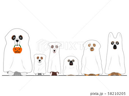 幽霊のコスチュームの犬たち ハロウィンのイラスト素材 5105