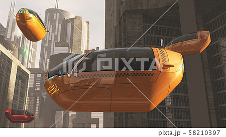 Autonomus Electric Vehicle EV AV Taxis Future Concept 3D Illustration 58210397