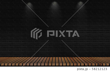 Brown hardwood floor corners and black brick walls for backgrounds for displaying products or placing products Brown hardwood floor corners and black brick walls for backgrounds for displaying products or placing products 58212123