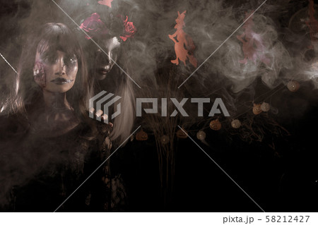 Devil White face clown, Zombie girl black hair Devil White face clown, Zombie girl black hair 58212427