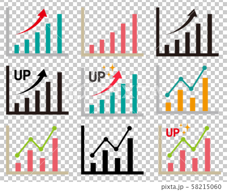 アイコン 線 アップ グラフ 折れ線グラフ 株価 チャート 棒グラフのイラスト素材