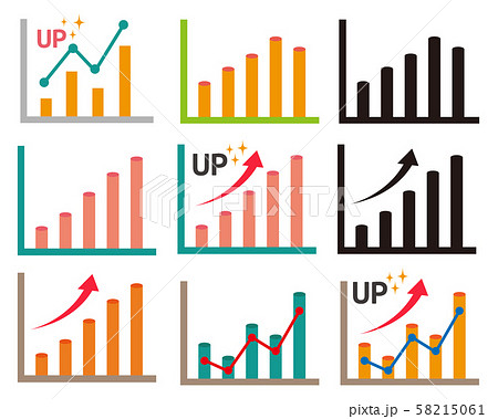 アイコン 線 アップ グラフ 折れ線グラフ 株価 チャート 棒グラフのイラスト素材