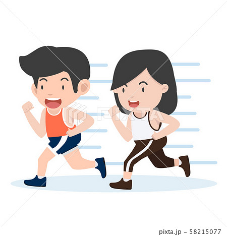Happy couple attractive running cartoon style 58215077