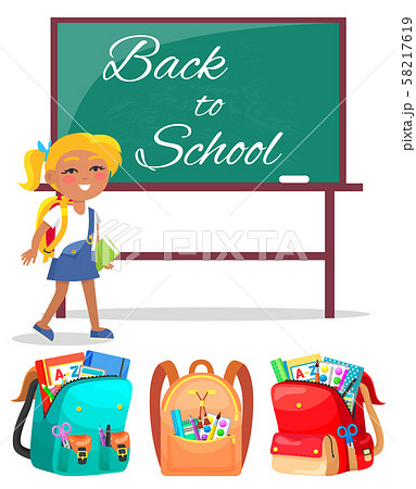 Schoolgirl Stand near Blackboard, Back to School 58217619