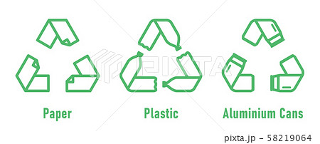 Paper, Pet bottles, aluminum cans form mobius loop 58219064