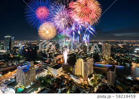 Beautiful fireworks celebrating new year along Beautiful fireworks celebrating new year along 58219459