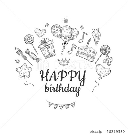 Happy Birthday Sketch Background Birthday のイラスト素材
