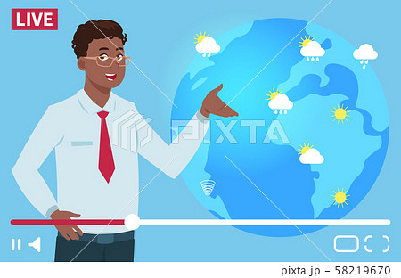 Man anchorman wheather channel vector illustration. Worldwide weather forecast concept Man anchorman wheather channel vector illustration. Worldwide weather forecast concept 58219670