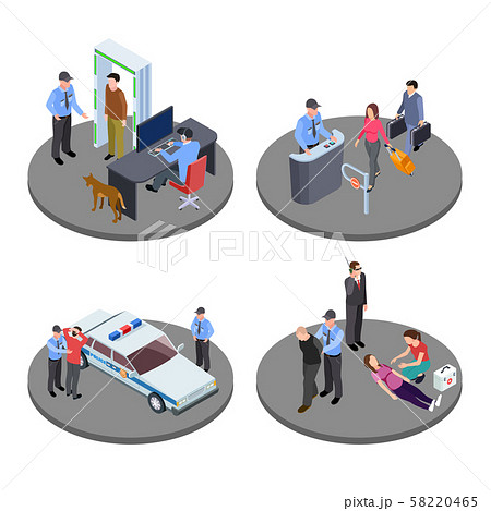 Security and police work isometric vector situations 58220465