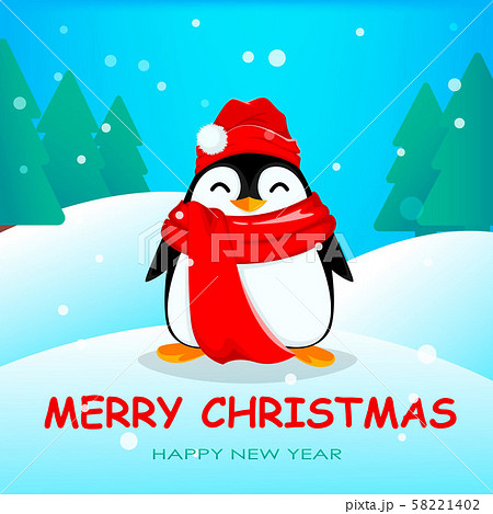 Cute little penguin in winter forest 58221402