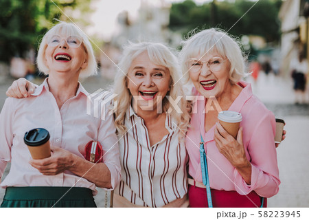 Happy elderly ladies are having fun together Happy elderly ladies are having fun together 58223945