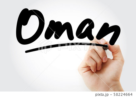 Hand writing Oman with marker 58224664