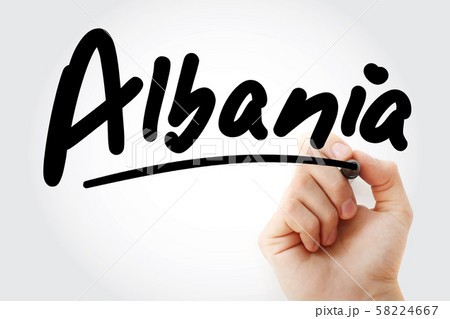 Hand writing Albania with marker 58224667