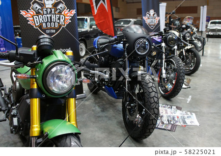 Modern motorcycle headlamps. Designed specifically to give enough vision for the rider. Installed at new displayed motorcycle inside the motorcycle showroom. Modern motorcycle headlamps. Designed specifically to give enough vision for the rider. Installed at new displayed motorcycle inside the motorcycle showroom. 58225021