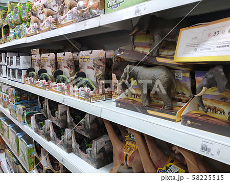 Children's toys are hung and exhibited to customers. Good design packaging. Sorted by type and labelled with a price. Children's toys are hung and exhibited to customers. Good design packaging. Sorted by type and labelled with a price. 58225515