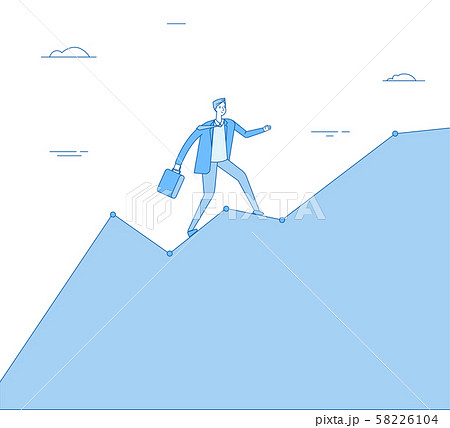 Man climb chart. Businessman going up on growth chart graph diagram. Success career performance Man climb chart. Businessman going up on growth chart graph diagram. Success career performance 58226104