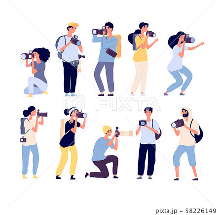 Cartoon photographers. People photograph with camera. Amateur and professional photography 58226149